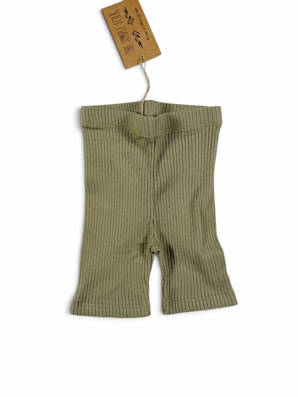 NEW The Simple Folk Ribbed Organic Cotton Bike Shorts Olive Green Size 4-5